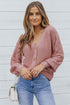Bishop Sleeve V-Neck Drop Shoulder Button Front Knit Cardigan Sweater